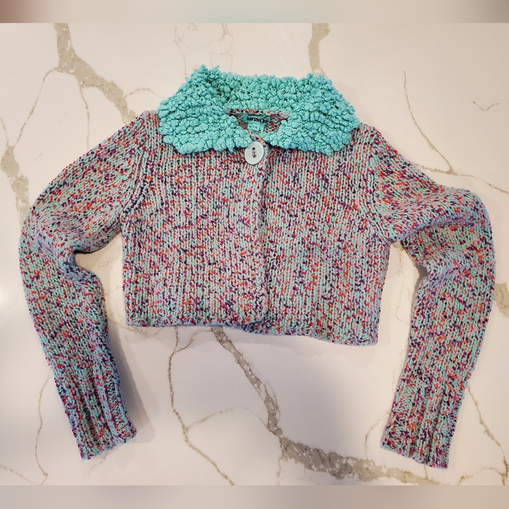 Colorful Knit Sweater with Turquoise Collar